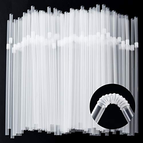 ALINK 100-Pack Clear Flexible Drinking Straws, Plastic Disposable Bendy Straws - 7.75