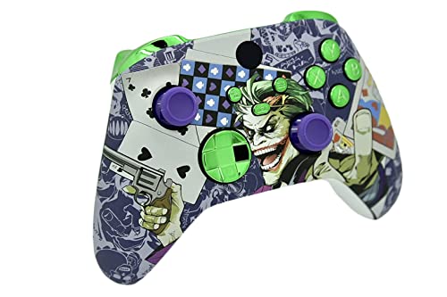Image of Hand Airbrushed Fade Custom Controller Compatible with Xbox Series X /S & Xbox One (Series X /S Crazy Cards W /Green Chrome Inserts)