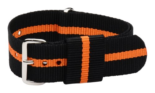 Clockwork Synergy, LLC 18mm Ballistic Ss Nylon Loop Striped Black/Orange Interchangeable Replacement Watch Strap Band