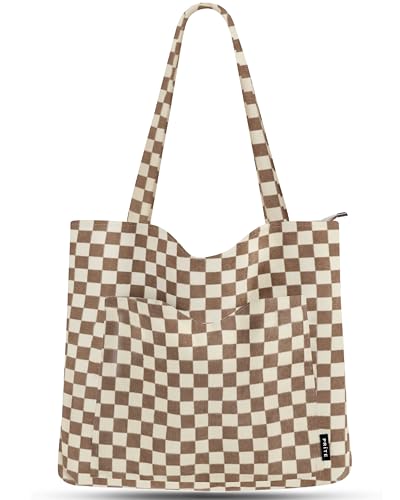 Image of Prite Corduroy Tote Bag for Women Large Shoulder Bag with Zipper and Pockets for College School Work Travel Shopping
