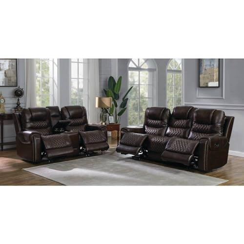 Image of Torque - Mikkel Leatherette Recliner Sofa 3+2 Seater Manual Dark Brown | Adjustable 3 Plus 2 Recliner with Cup Holder Storage for Living Room Bedroom | 1 Year Warranty
