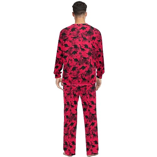 Unisex Pajama Set Dinosaurs Red Family Matching Long Sleeve 2 Piece Sleep Lounge Set for Men & Women2