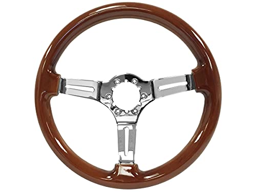 VSW S6 Steering Wheel, Mahogany 6 Bolt Chrome Slotted 3-Spoke ST3011