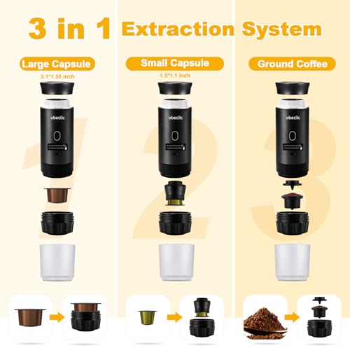 Image of Portable Espresso Machine for Travel, 20 Bar Espresso Coffee Machine with USB-C,3-In-1 Travel Coffee Maker Self-Heating, Compatible with Ground Coffee & Capsule for Hiking,Office,RV（Black）
