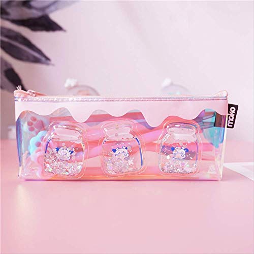 Preisvergleich Produktbild Nette Lasermilchflasche Bleistiftetui Irisierender Laser Niedliches Transparentes Muster Schulbedarf Briefpapier Weihnachtsgeschenk Rosa