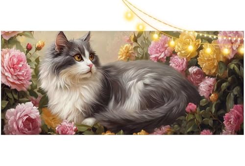 Peinture diamant kit complet 5D chat : broderie 140 x 70 cm fleur