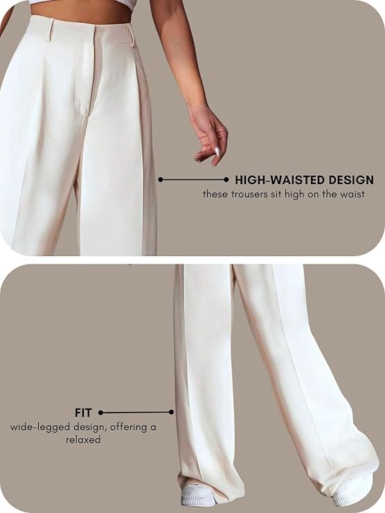Image of GRECIILOOKS Women High Rise High Waist Trousers Flared Korean Style Formal Pants| Elegant Workwear for Office, College & Events (Available in Plus Size)