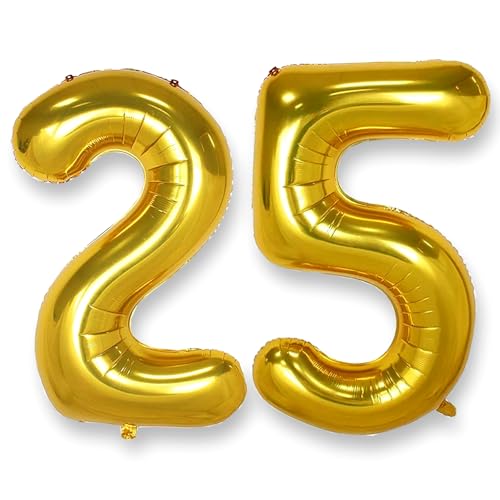 Ballon Géant Chiffre 25 Or: 40 Pouces 101 cm Ballon Géant Doré Numero 25 52 ans à Hélium Ballons de Baudruche Mylar Décoration pour Mariage Anniversaire