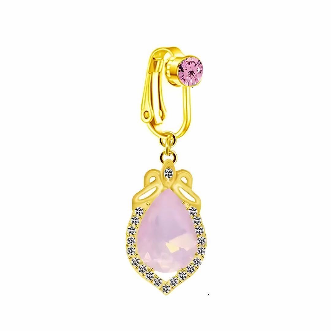 Via MazziniGold Plated Clip-On Style Rosewater Elegance Pink Crystal Belly Button Navel Ring For Women And Girls (BB0177) 1 Pc