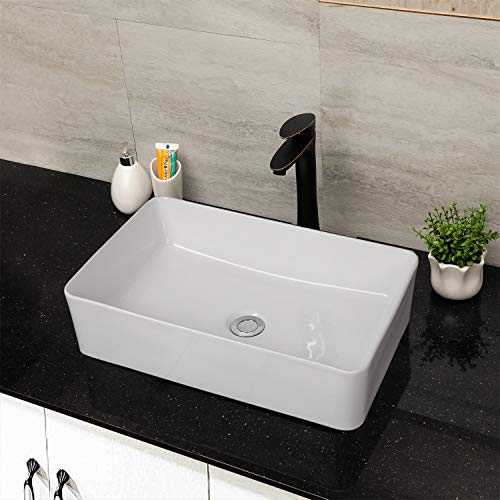Bathroom Vessel Sink Rectangular - Mocoloo 21X14 Modern Rectangle Countertop Vessel Sink White Porcelain Ceramic Lavatory Vanity Sink Above Counter Basin