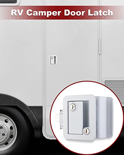 Image of RV Camper Door Lock Latch Deadbolt Lock Entry Side Door Lock with Handle for Travel Trailer 5th Wheel Universal Security RV Compartment Side Door Latch, White, Pack of 1 Lock+ 6 Keys Alike
