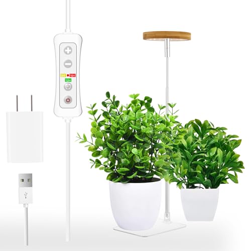 yadoker Halo Plant Grow Light LED Growing Light with Base Full Spectrum for Indoor Plants Height Adjustable Automatic Timer 5V Low Safe Voltage Idea for Small Plants