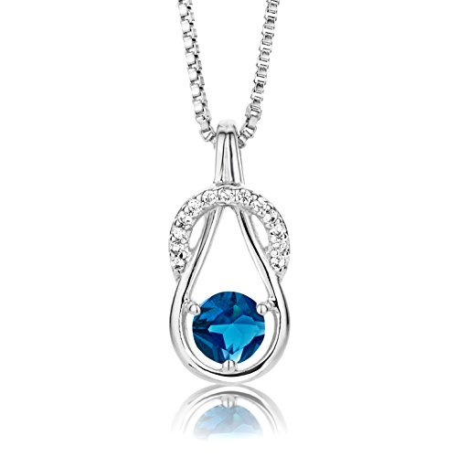 ByJoy Collar de Mujer, Plata, Azul Topacio