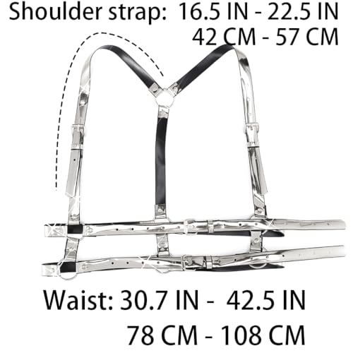 BODIY Women High Waisted Harness Belt Silver Mirror Waist Strap Belts Rave Punk Rock Belts4