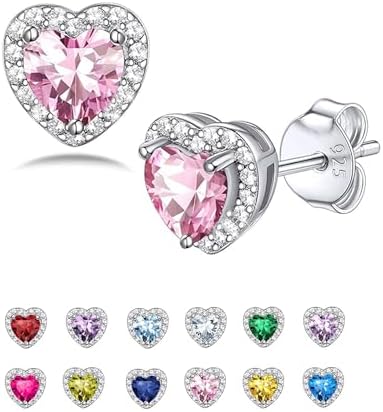Birthstone Stud Earrings for Women Sterling Silver Dainty Earring...