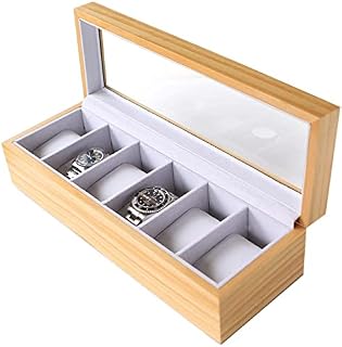 CASE ELEGANCE Solid Light Wood Watch Box Organizer with Glass Display Top