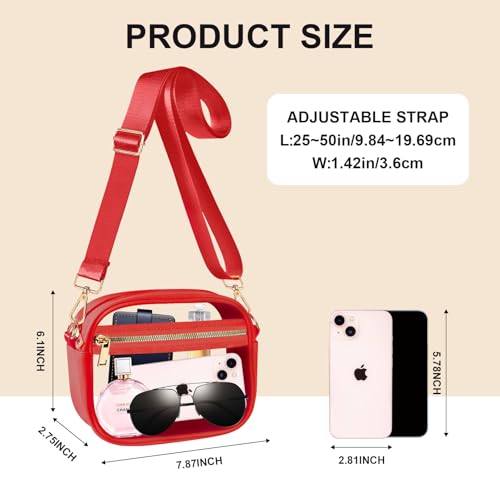 Image of Fibrdoo Clear Bag Stadium Approved, Leather Clear Crossbody Purse Bag for Concerts Sports Events Festivals