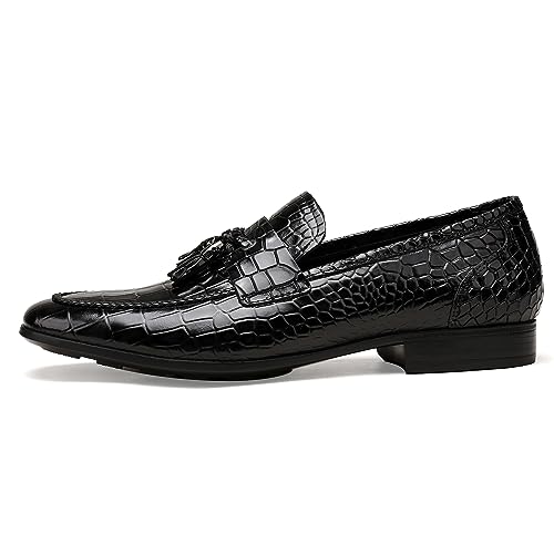 Tassel Loafer for Mens, Casual Crocodile Printed Tassel Dress Shoes Leather Slip-on Penny Loafer for Men4