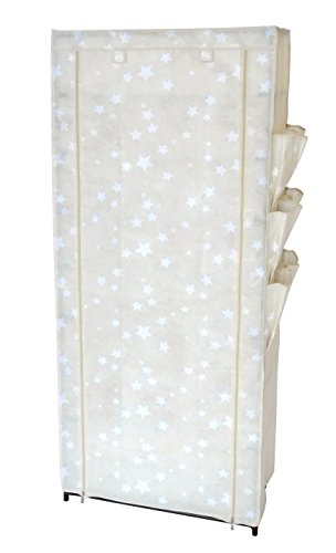 TLW direkt Relaxdays - Scarpiera con 6 Ripiani, 6 Tasche Laterali, 1 cassapanca, 150 x 60 x 30 cm, Colore: Crema con Stelle