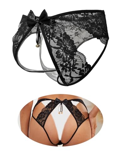 VORHELOVE Slip Ouvert Damen Spitze, String Tanga mit Glöckchen Höschen