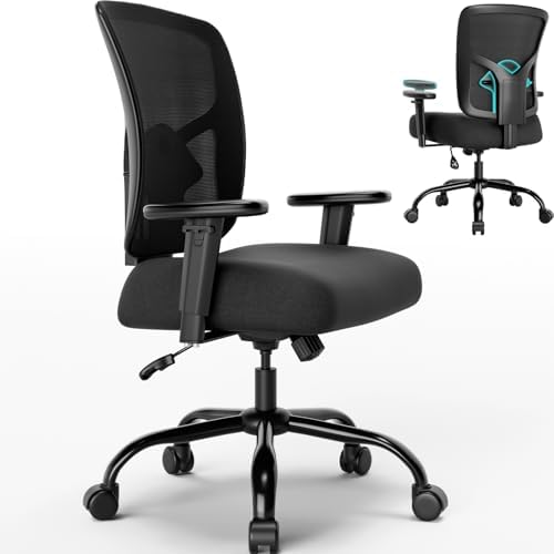 POWERSTONE Big and Tall Office Chair 400lbs - Heavy Duty With Thickened Soft Seat, Ergonomic Mesh, Adjustable Lumbar Support and Armrest for Heavy People