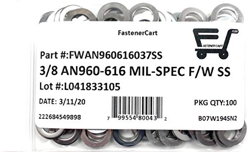 Image of 3 /8 inch AN960-616 Mil-Spec Flat Washers Stainless Steel AN960-616 (3 /8 ID x 5 /8 OD x.062 THK) 100 Pieces