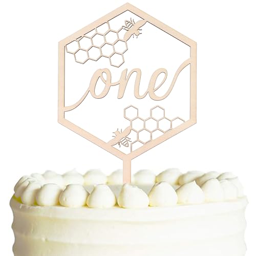 Decoración de madera para tarta de abejorro – Decoración para tartas con temática de abeja, decoración de pastel de panal de abeja de madera para primer cumpleaños, suministros de decoración de pastel