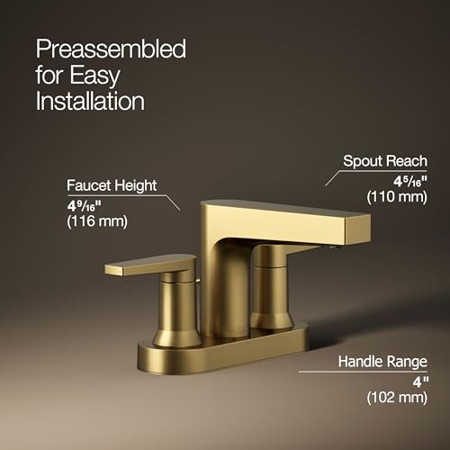 KOHLER K-97031-4-2MB Taut Centerset Bathroom Sink Faucet, 1.2 GPM, Two-Handle Faucet, Minimalist Design, Corrosion Resistant, Vibrant Brushed Moderne Brass - image 3