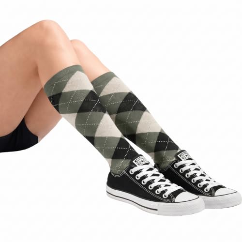 Image of Couver Women's Argyle Knee High Socks - Soft Acrylic Over the Calf Tube Style Socks for Casual Athletic - One Size