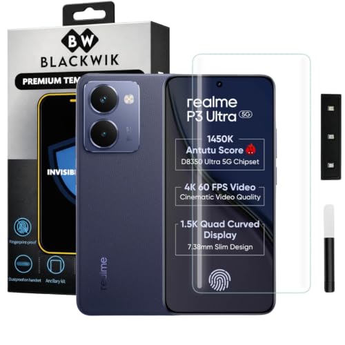 Image of Blackwik Premium Curved UV Tempered Glass For Realme P3 Ultra 5g Cellphone (Transparent, Pack Of 1) Advanced Border Less Full Screen Coverage UV Screen Protector Guard With Installation Kit