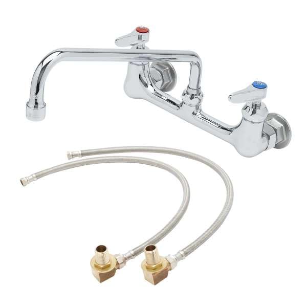 T&S Brass B-0231-CR-KIT Wall Mount Base Faucet, 1/2"NPT Male Inlets, Ceramic Cartridges, 12" Swing Nozzle, 8"
