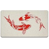 JINYO Japanese Red Koi Doormat, Oriental Asian Lucky Red Fish Welcome Doormat for Front Door Porch Indoor Outside Entrance Entryway, Koi Fish Bathroom Rug, 17x30 Inch