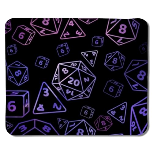 Neon Dice Gaming Mouse Pad, Black and Purple D20 RPG Gaming Mouse Pad for Wireless Mouse Computers Laptop Desk Accessories, Gamer Gifts,9.5x7.9 Inch