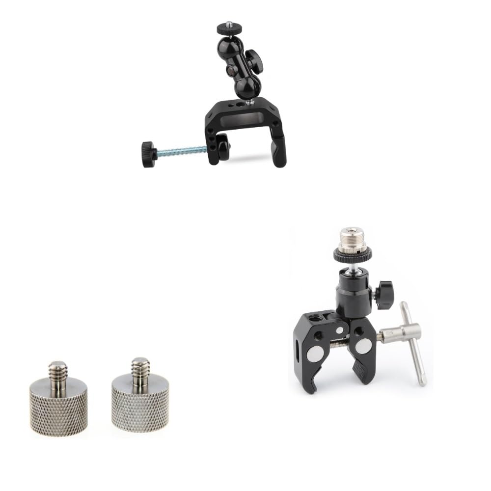 CAMVATE Camera Clamp Mount + 5/8"-27 Female to 1/4"-20 Male + Crab Clamp Articulated 1/4 Mini Ball Head