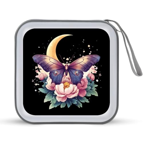 Moth Butterfly Moon Flowers CD Case Portable DVD Holder Storage Organizer for Home Travel