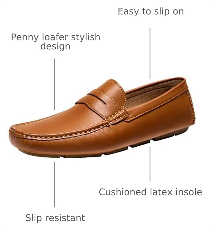 Image of Jousen Men's Penny Loafers Casual Driving Slip On Shoes | Rubber Outsole Soft Lightweight Moccasins Daily Business Wedding Office Travel Boat