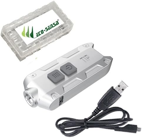 Nitecore TIP USB Rechargeable Keychain XP-G S3 light - 360 Lumens - Choice of 7 Colors w/Eco-Sensa Battery Case (Green + USB cable)