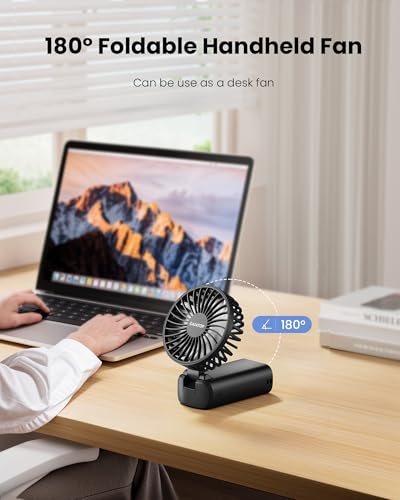 Image of Gaiatop Powerful Hand Fan, Portable Personal Fan Handheld Fan, 3 Speed Foldable Desk Fan with Digital Display, 2000mAh USB Rechargeable Fan for Indoor Outdoor