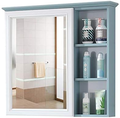 Multipurpose Bathroom Mirror Cabinet, Wall-Mounted Kitchen Medicine Storage Organizer with Open Storage Shelf, Home Decoration,Blue,23.6"