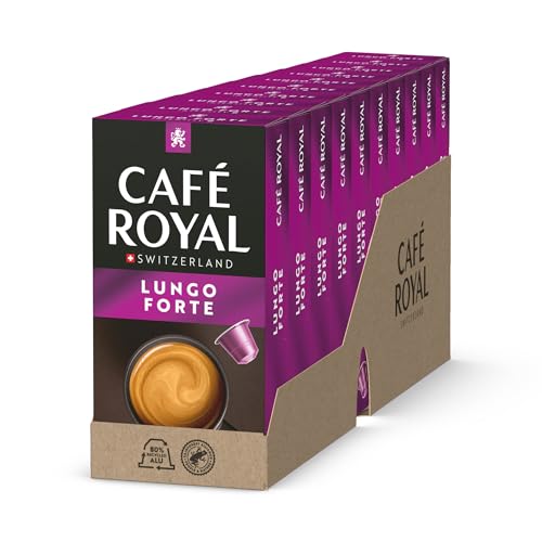 Café Royal Lungo Forte - 100 cápsulas para cafetera Nespresso, intensidad 8/10, cápsulas de café de aluminio con certificación UTZ