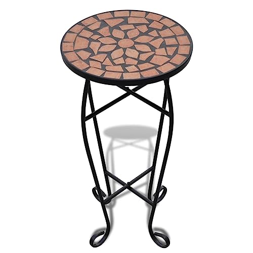 vidaXL Mesa Auxiliar para Plantas de Mosaico Terracota Mesita de Jardín Maceta