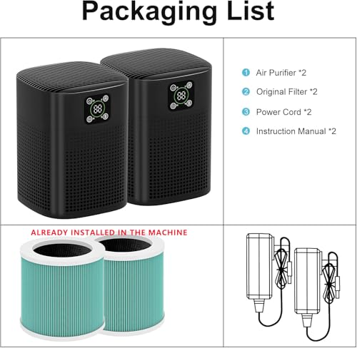Image of 2 Pack Air Purifiers For Home Bedroom, Honeyuan H13 HEPA Air purifier with 360Air Intake, Coverage up to 2190ft, 3 Fan Speeds, Low to 24dB