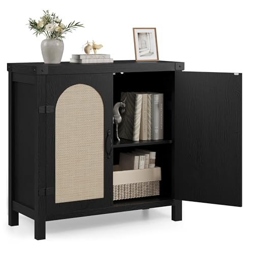 GarveeHome Aparador Boho Multifuncional para Entrada – Puertas de ratán, Estante Ajustable, diseño Moderno – Mueble recibidor, salón o Comedor