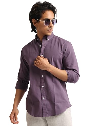 Image of MANIAC || Mens || Solid || Collared Neck || Full Sleeve || Oxford || Linen Blend Fabric || Shirt
