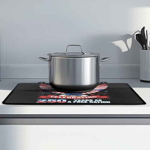 Image of Poceacles Glass Stove Cover Stovetop Protector Foldable Electric Stove Top Protector Prevent Scratching Washer Dryer Top Cover for 4th of July Home Decor, American Flag Eagle 250 Years