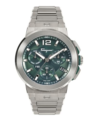 F-80 Titanium Tech Collection Luxury Mens Watch Timepieces with a Grey Bracelet Featuring a Titanium Case and a Green Dial