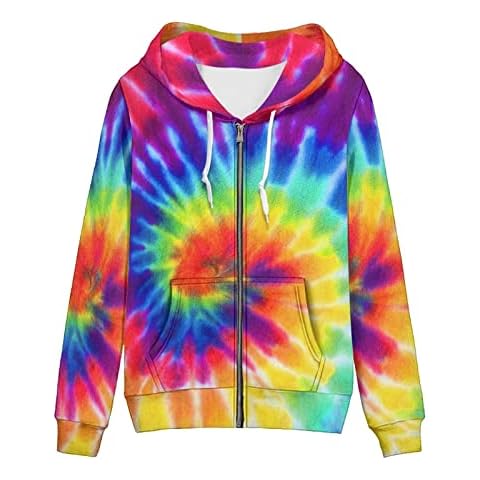 Belidome Rainbow Tie Dye Zip Up Hoodie for Women Sweatshirts with Zipper Pocket Hooded Athletic Running Jacket Colorful Cover