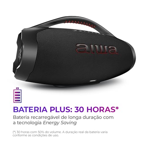 AIWA, Caixa de Som Boombox BBS01, 200W RMS, IP66 com Alça, 30h de Bateria, Bluetooth 5.3,TWS