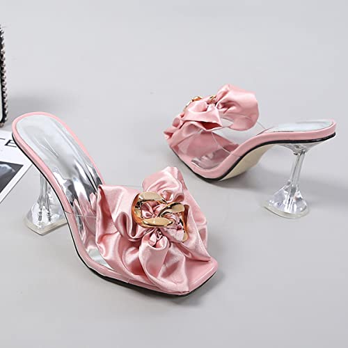 Women's Clear High Heel Mule Sandal Square Open toe Slide on Wedding Party Dress Shoes with Bow2