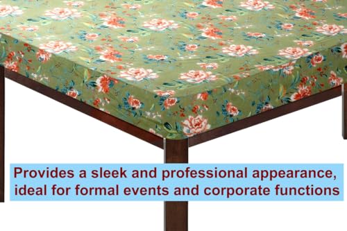 Image of The Furnishing Tree Elastic Cotton Square Dining Table Cover 42x42 in Inches Floral Multicolor on Greenish Base